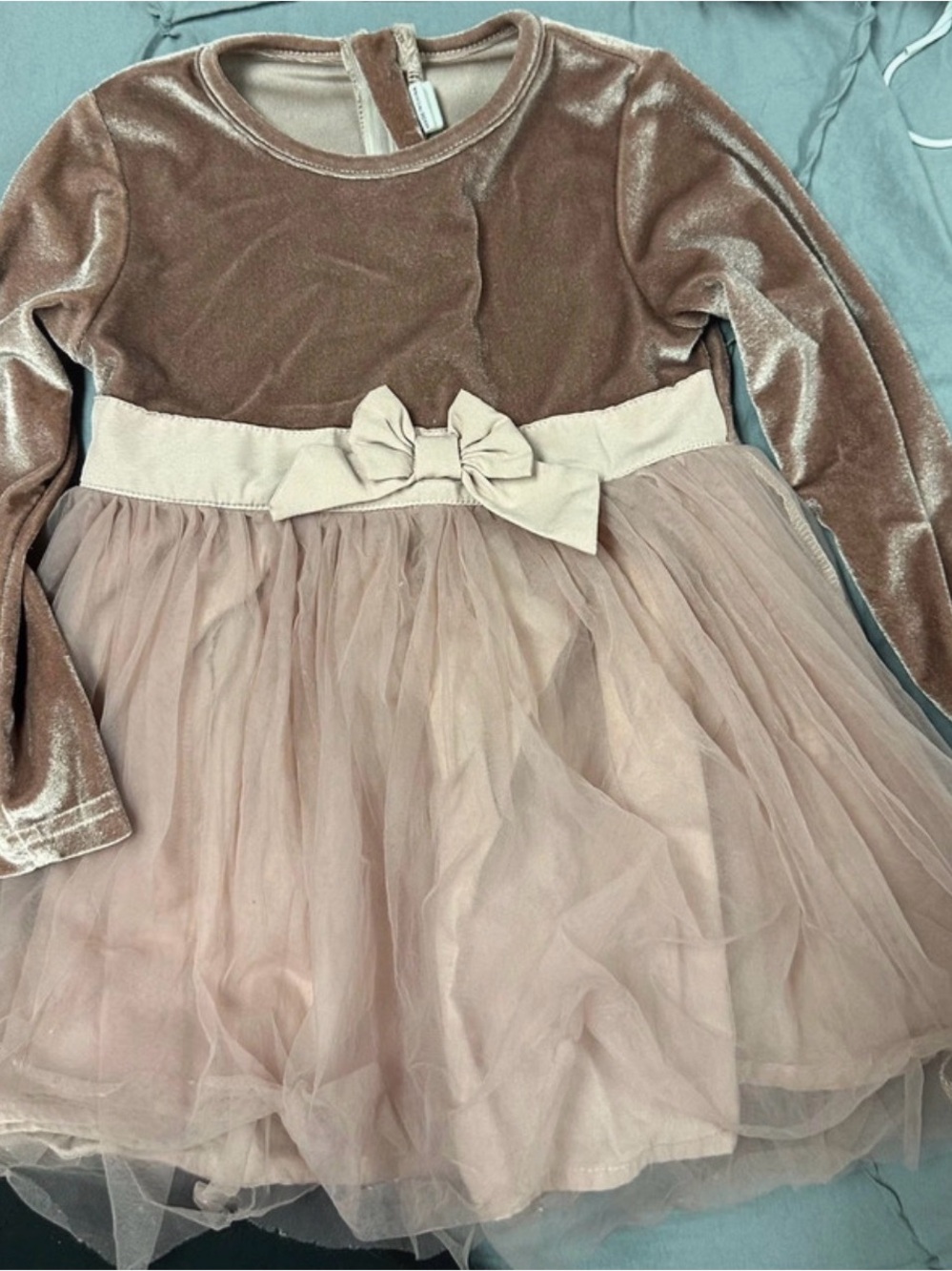 Girls' Dusty Rose Velvet & Tulle Dress with Bow Sz 2T